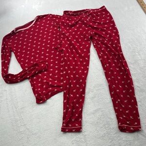 Kickee Pants Bamboo 14 Red‎ Pink Rose Bud Long Sleeve 2 Piece Pajama Set